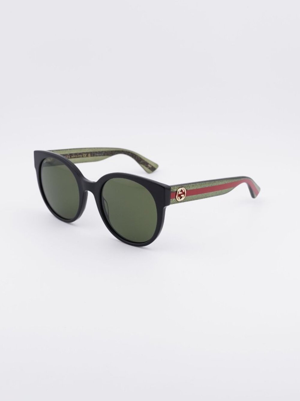 Gucci GG0035SN 002 Sunglasses Black Round Frame, Green Lenses
